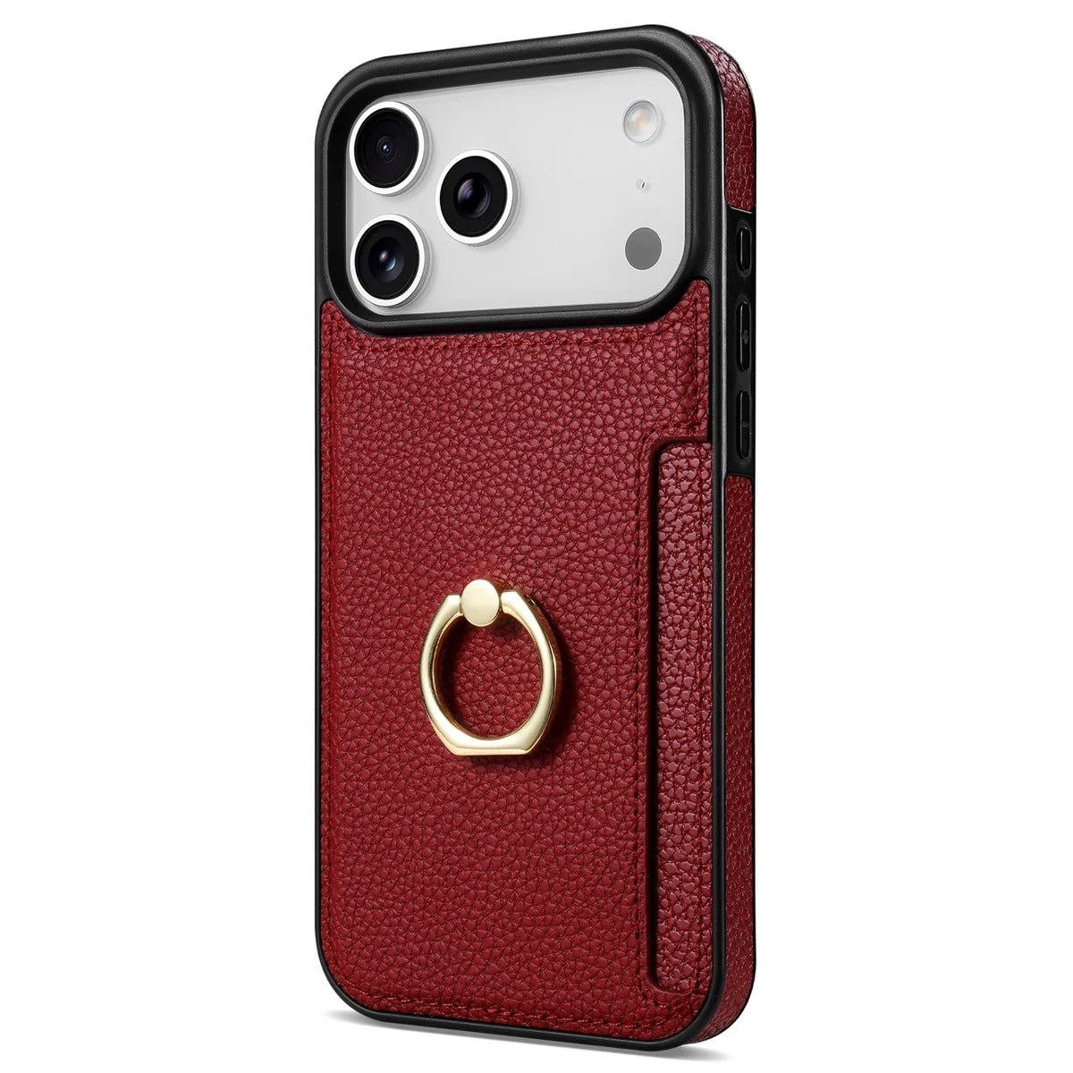 Luxury iPhone Case — PU Leather 360° Ring Holder Cover with Card Slots, Kickstand, Shockproof PC+TPU Protection and Anti-Fingerprint Finish