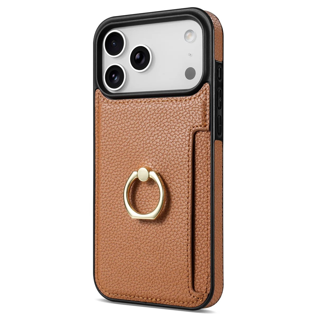 Luxury iPhone Case — PU Leather 360° Ring Holder Cover with Card Slots, Kickstand, Shockproof PC+TPU Protection and Anti-Fingerprint Finish
