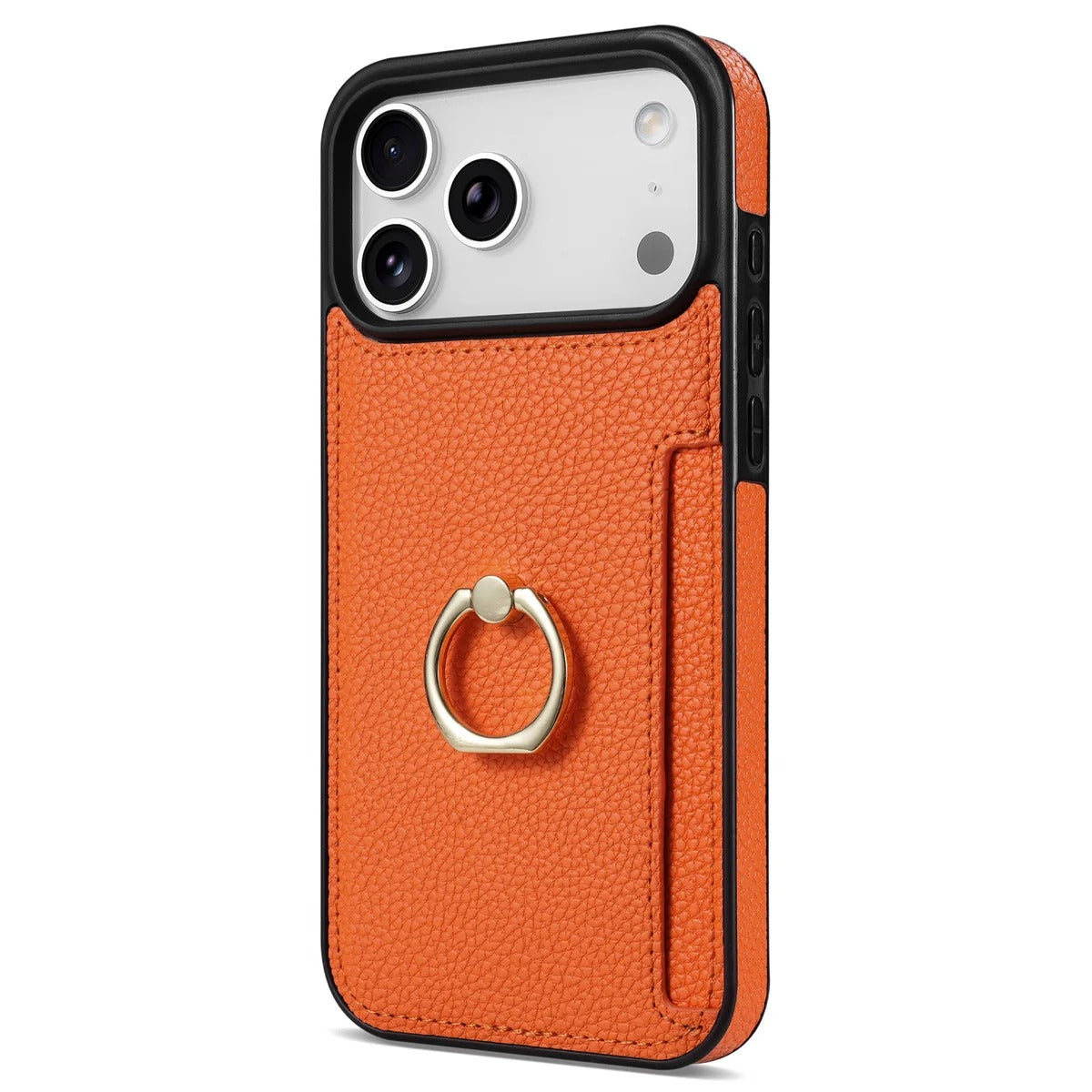 Luxury iPhone Case — PU Leather 360° Ring Holder Cover with Card Slots, Kickstand, Shockproof PC+TPU Protection and Anti-Fingerprint Finish