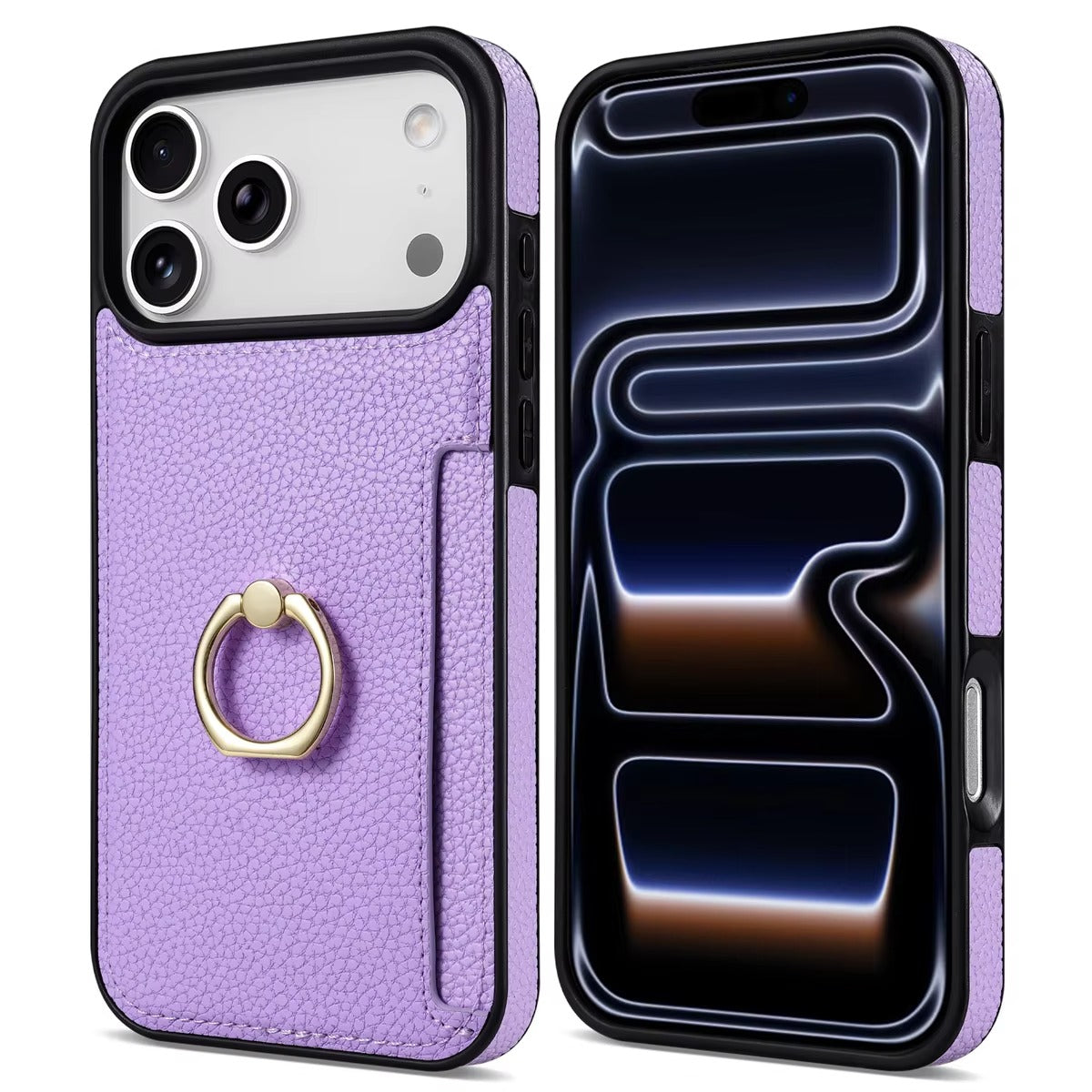 Luxury iPhone Case — PU Leather 360° Ring Holder Cover with Card Slots, Kickstand, Shockproof PC+TPU Protection and Anti-Fingerprint Finish