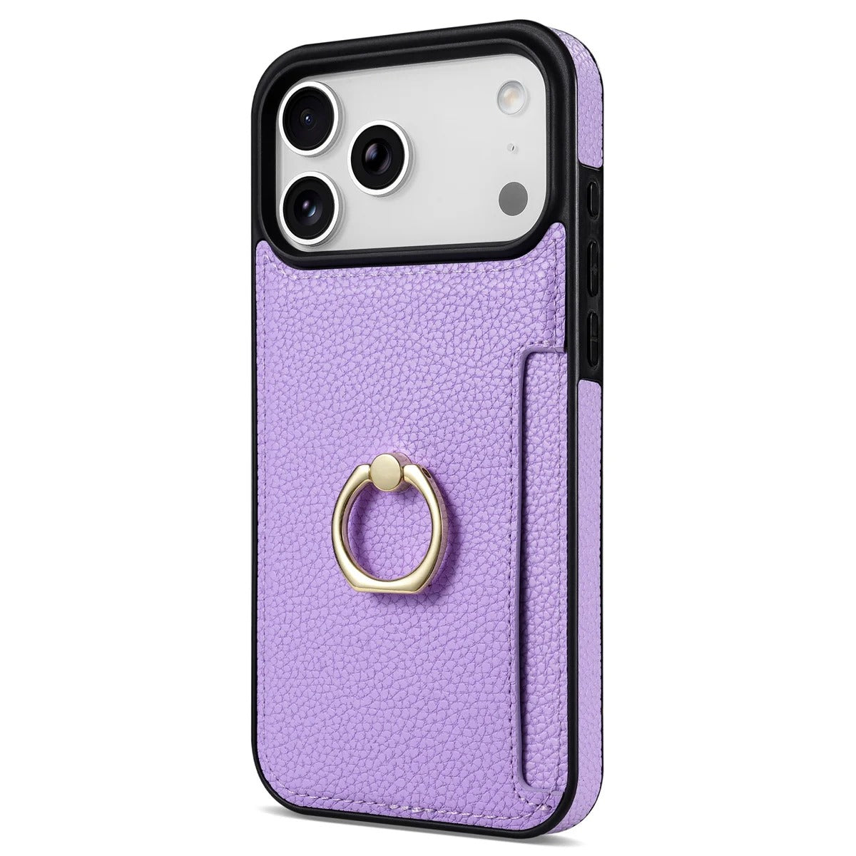 Luxury iPhone Case — PU Leather 360° Ring Holder Cover with Card Slots, Kickstand, Shockproof PC+TPU Protection and Anti-Fingerprint Finish