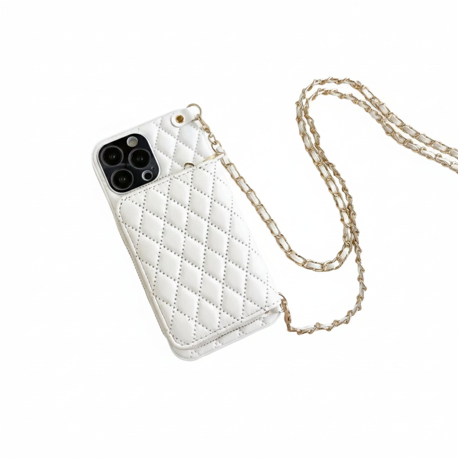 Luxury iPhone Case — PU Leather Crossbody Cover with Zipper Wallet, Card Slot Holder, Chain Strap and Shockproof Anti-Fingerprint Design