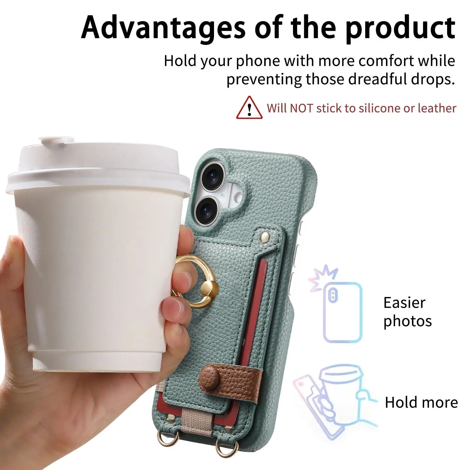 Luxury iPhone Case — PU Leather Crossbody Zipper Wallet Cover with Ring Holder, Card Slot Storage and Anti-Fingerprint Shockproof Protection