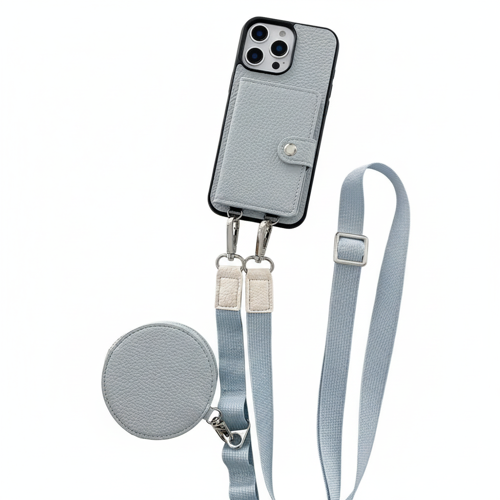 Luxury iPhone Case — PU Leather Crossbody Wallet Cover with Card Slot & Coin Purse, Shockproof Anti-Scratch Protection and Secure Lanyard Design