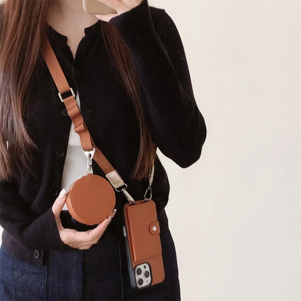 Luxury iPhone Case — PU Leather Crossbody Wallet Cover with Card Slot & Coin Purse, Shockproof Anti-Scratch Protection and Secure Lanyard Design