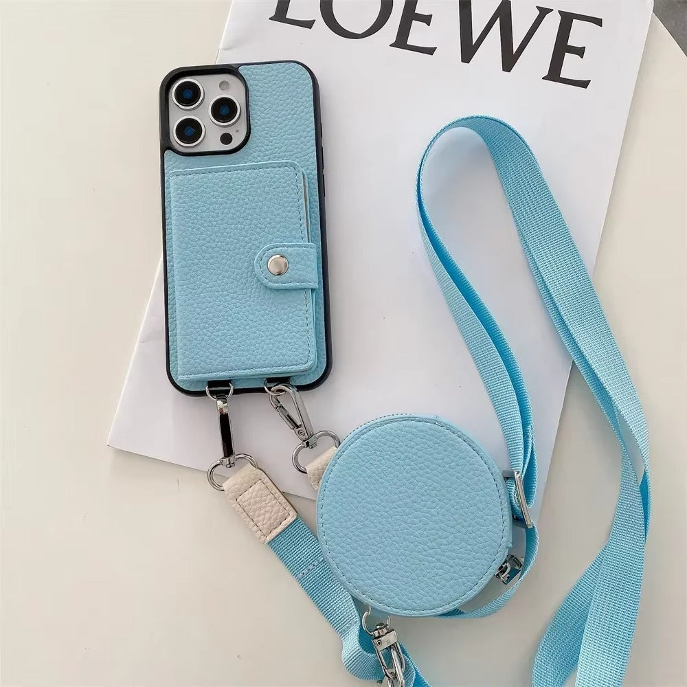 Luxury iPhone Case — PU Leather Crossbody Wallet Cover with Card Slot & Coin Purse, Shockproof Anti-Scratch Protection and Secure Lanyard Design