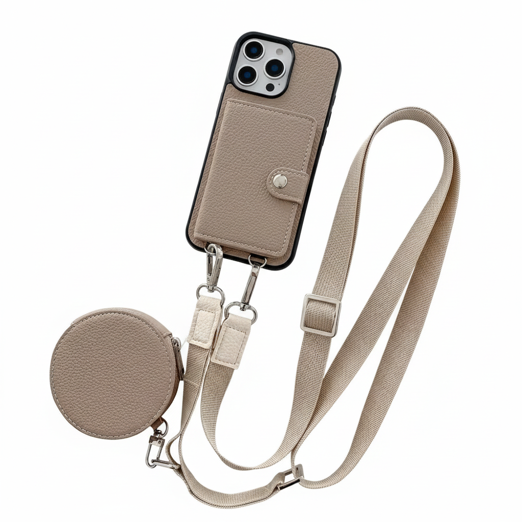 Luxury iPhone Case — PU Leather Crossbody Wallet Cover with Card Slot & Coin Purse, Shockproof Anti-Scratch Protection and Secure Lanyard Design