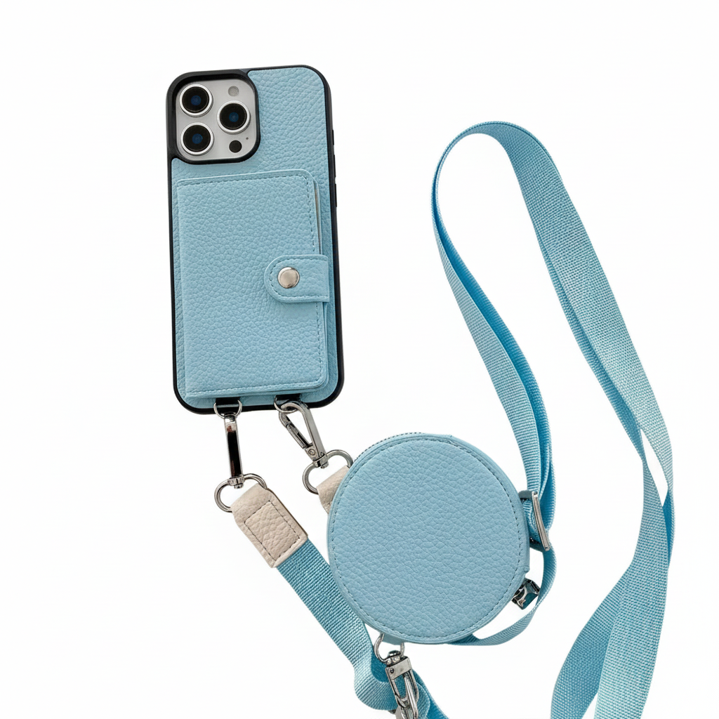 Luxury iPhone Case — PU Leather Crossbody Wallet Cover with Card Slot & Coin Purse, Shockproof Anti-Scratch Protection and Secure Lanyard Design