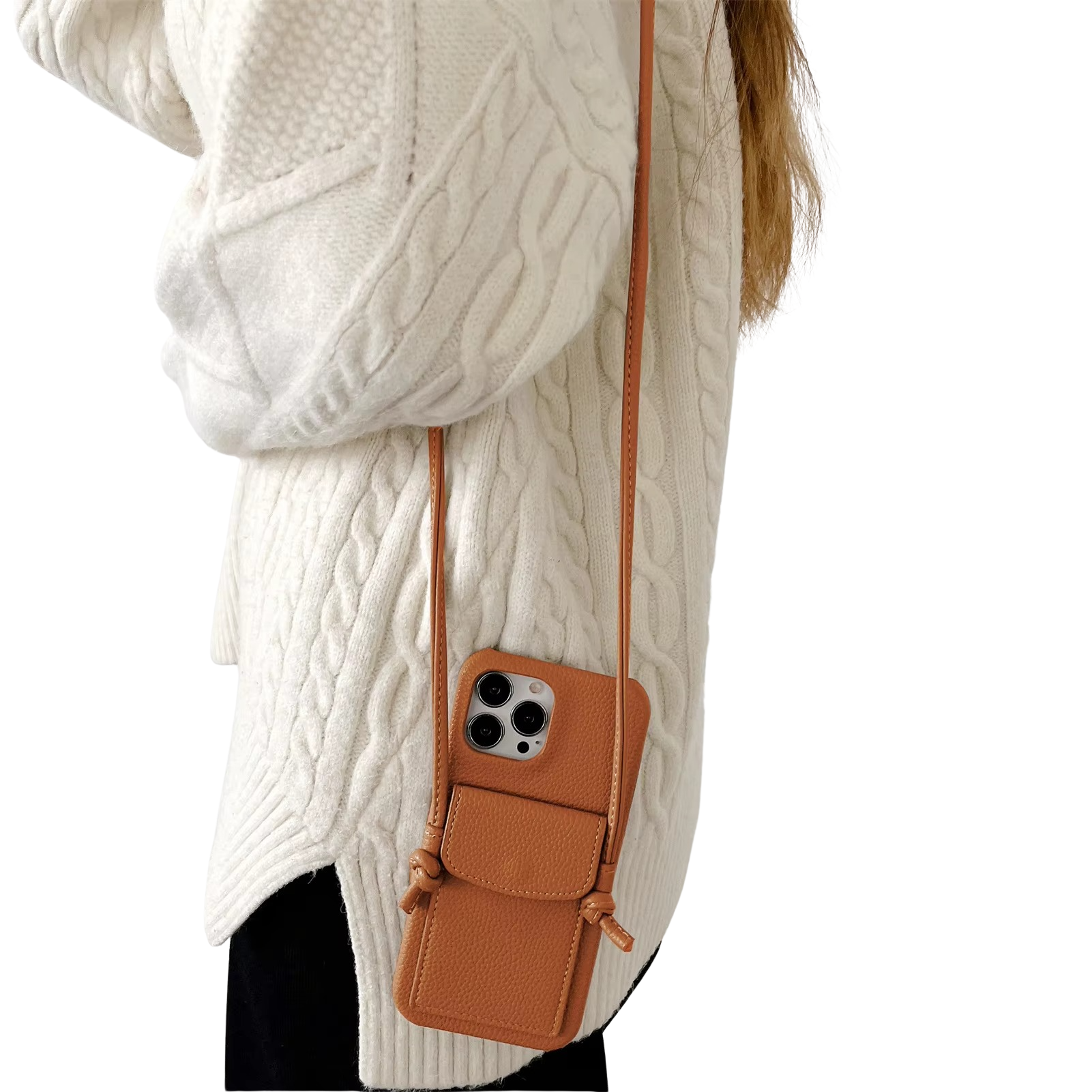 Luxury iPhone Case — PU Leather Crossbody Wallet Cover with Card Slot, Magnetic Closure and Lanyard Shoulder Strap for Shockproof Protection