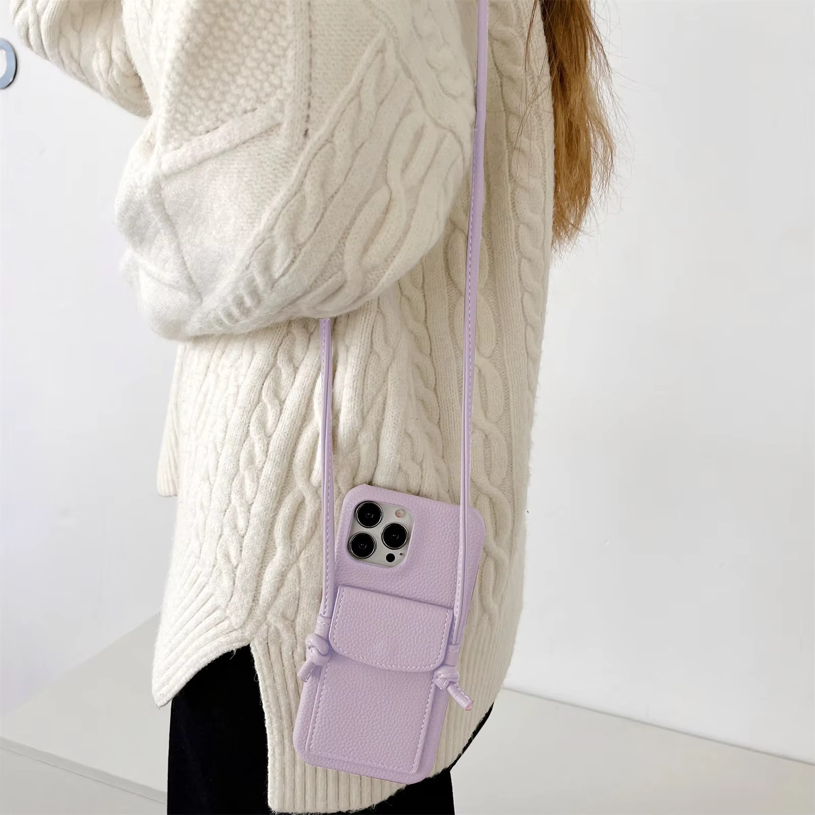 Luxury iPhone Case — PU Leather Crossbody Wallet Cover with Card Slot, Magnetic Closure and Lanyard Shoulder Strap for Shockproof Protection