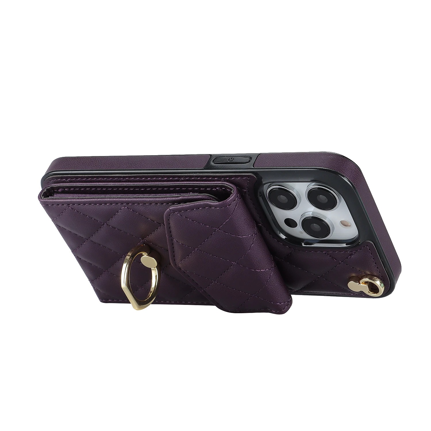 Luxury iPhone Case — PU Leather Crossbody Wallet Cover with Multi Card Slots, Ring Holder Lanyard, Magnetic Closure and Shockproof Anti-Fingerprint Protection