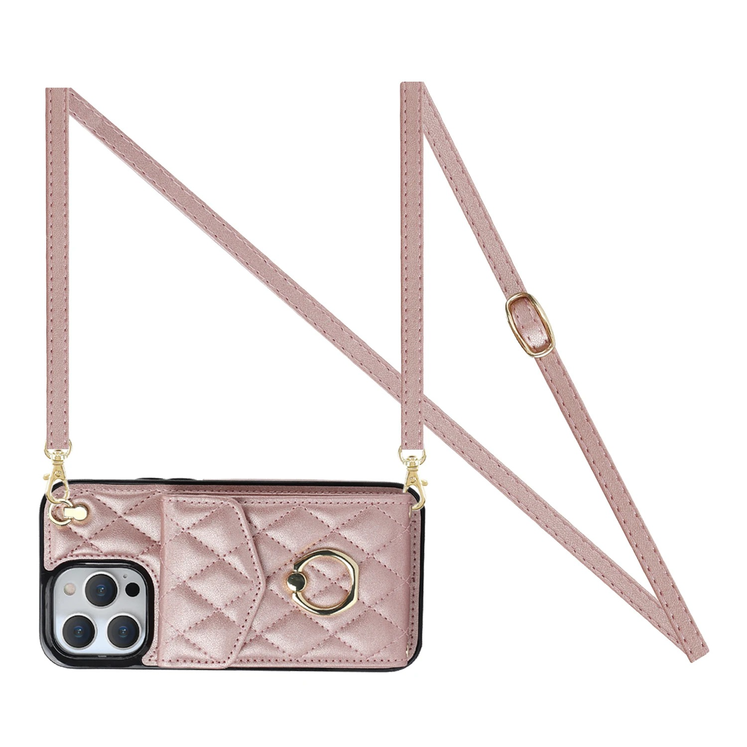 Luxury iPhone Case — PU Leather Crossbody Wallet Cover with Multi Card Slots, Ring Holder Lanyard, Magnetic Closure and Shockproof Anti-Fingerprint Protection