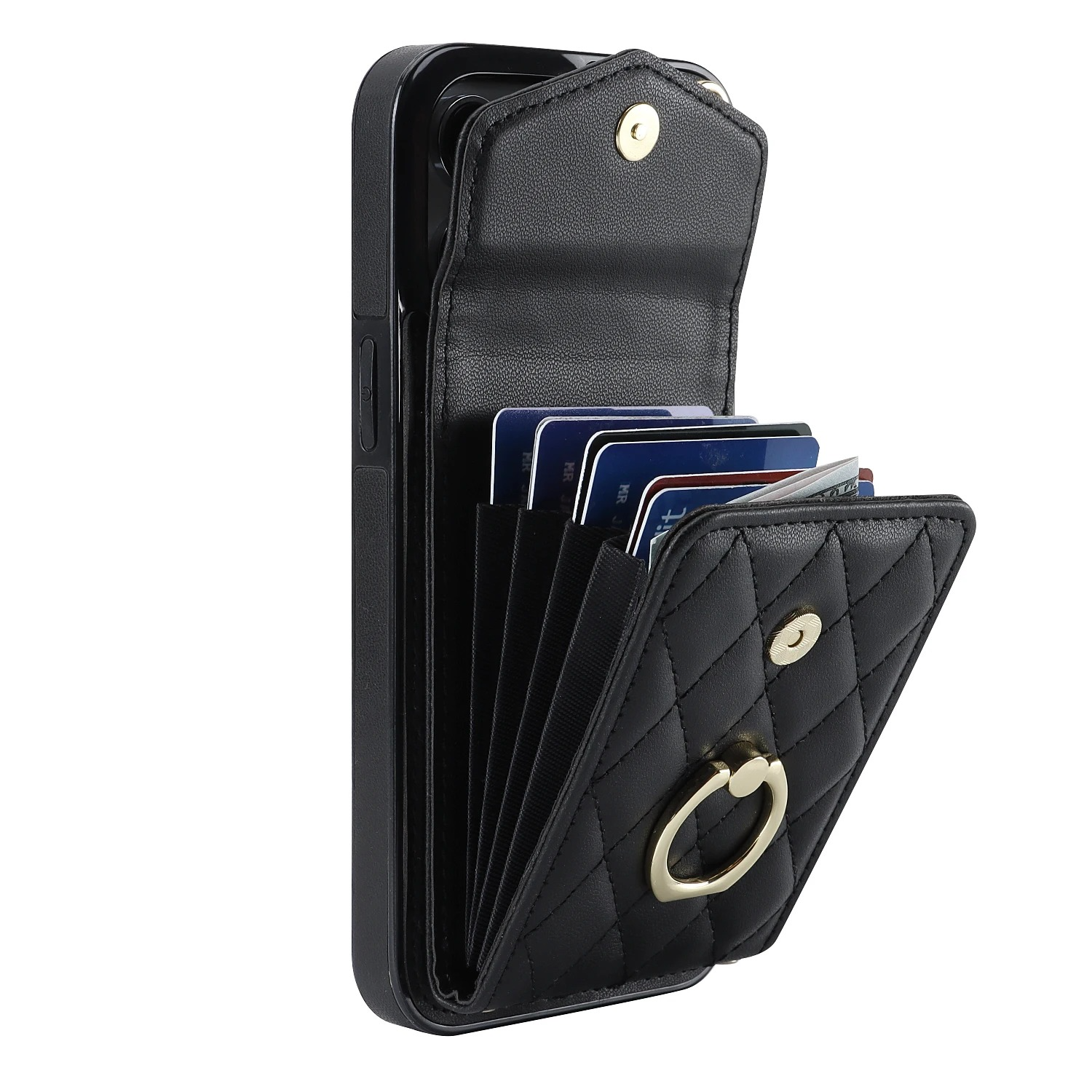 Luxury iPhone Case — PU Leather Crossbody Wallet Cover with Multi Card Slots, Ring Holder Lanyard, Magnetic Closure and Shockproof Anti-Fingerprint Protection