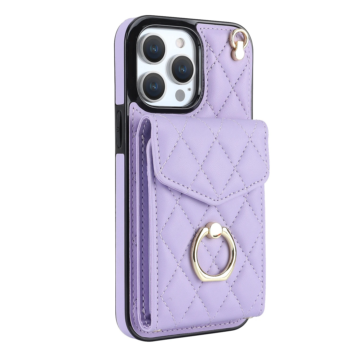 Luxury iPhone Case — PU Leather Crossbody Wallet Cover with Multi Card Slots, Ring Holder Lanyard, Magnetic Closure and Shockproof Anti-Fingerprint Protection
