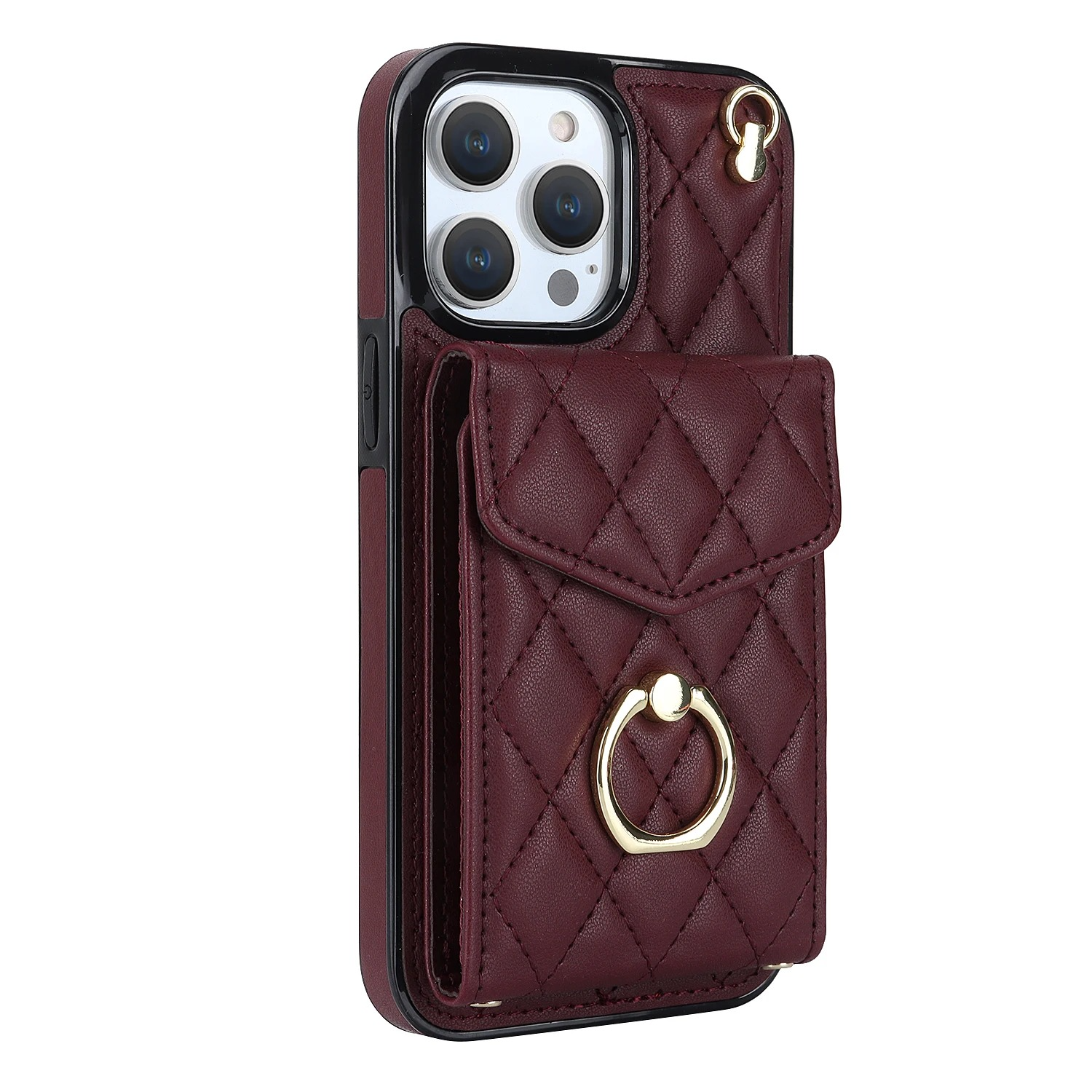 Luxury iPhone Case — PU Leather Crossbody Wallet Cover with Multi Card Slots, Ring Holder Lanyard, Magnetic Closure and Shockproof Anti-Fingerprint Protection