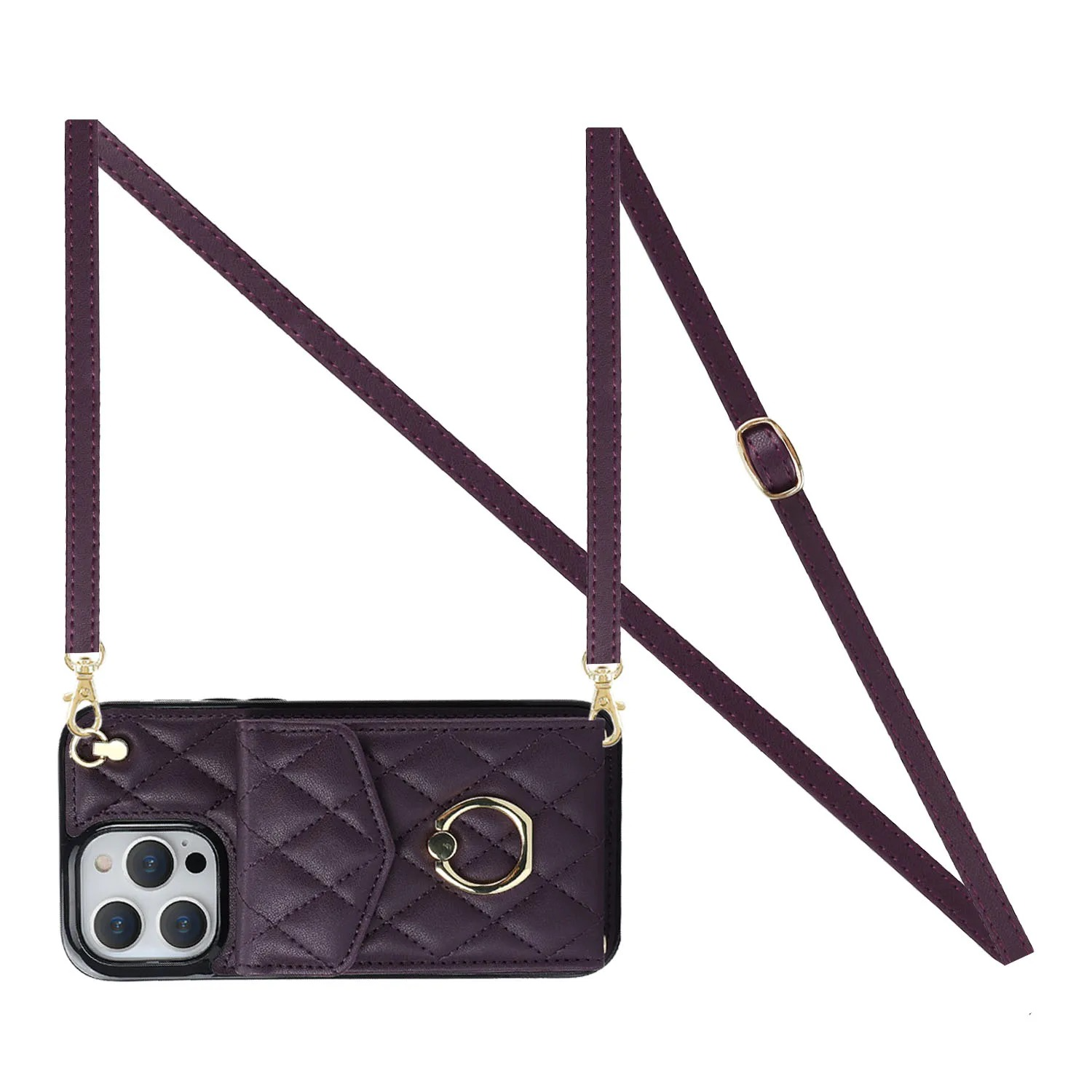 Luxury iPhone Case — PU Leather Crossbody Wallet Cover with Multi Card Slots, Ring Holder Lanyard, Magnetic Closure and Shockproof Anti-Fingerprint Protection