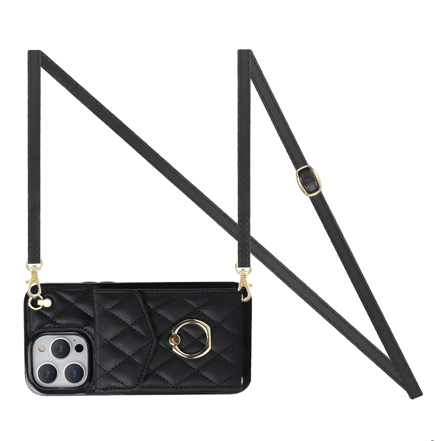 Luxury iPhone Case — PU Leather Crossbody Wallet Cover with Multi Card Slots, Ring Holder Lanyard, Magnetic Closure and Shockproof Anti-Fingerprint Protection