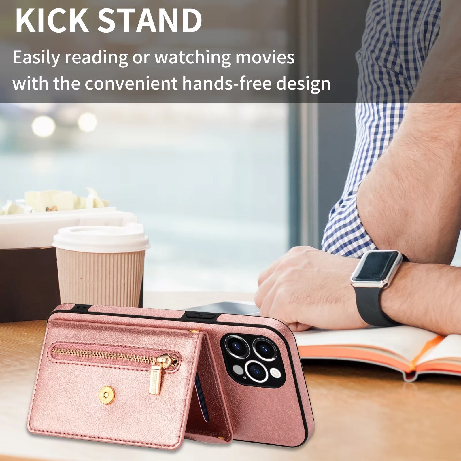 Luxury iPhone Case — PU Leather Crossbody Wallet Cover with Zipper Pocket, Card Holder, Long Lanyard Strap and Shockproof Protective Design