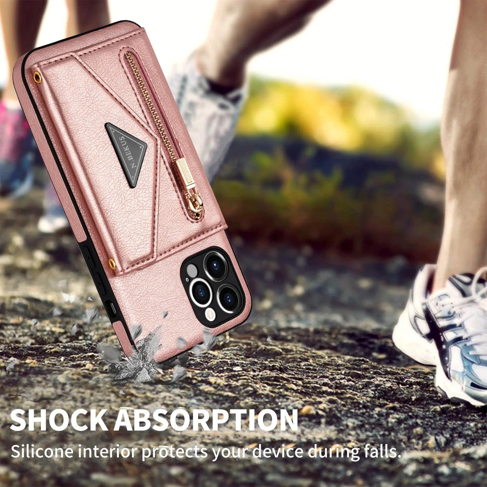 Luxury iPhone Case — PU Leather Crossbody Wallet Cover with Zipper Pocket, Card Holder, Long Lanyard Strap and Shockproof Protective Design