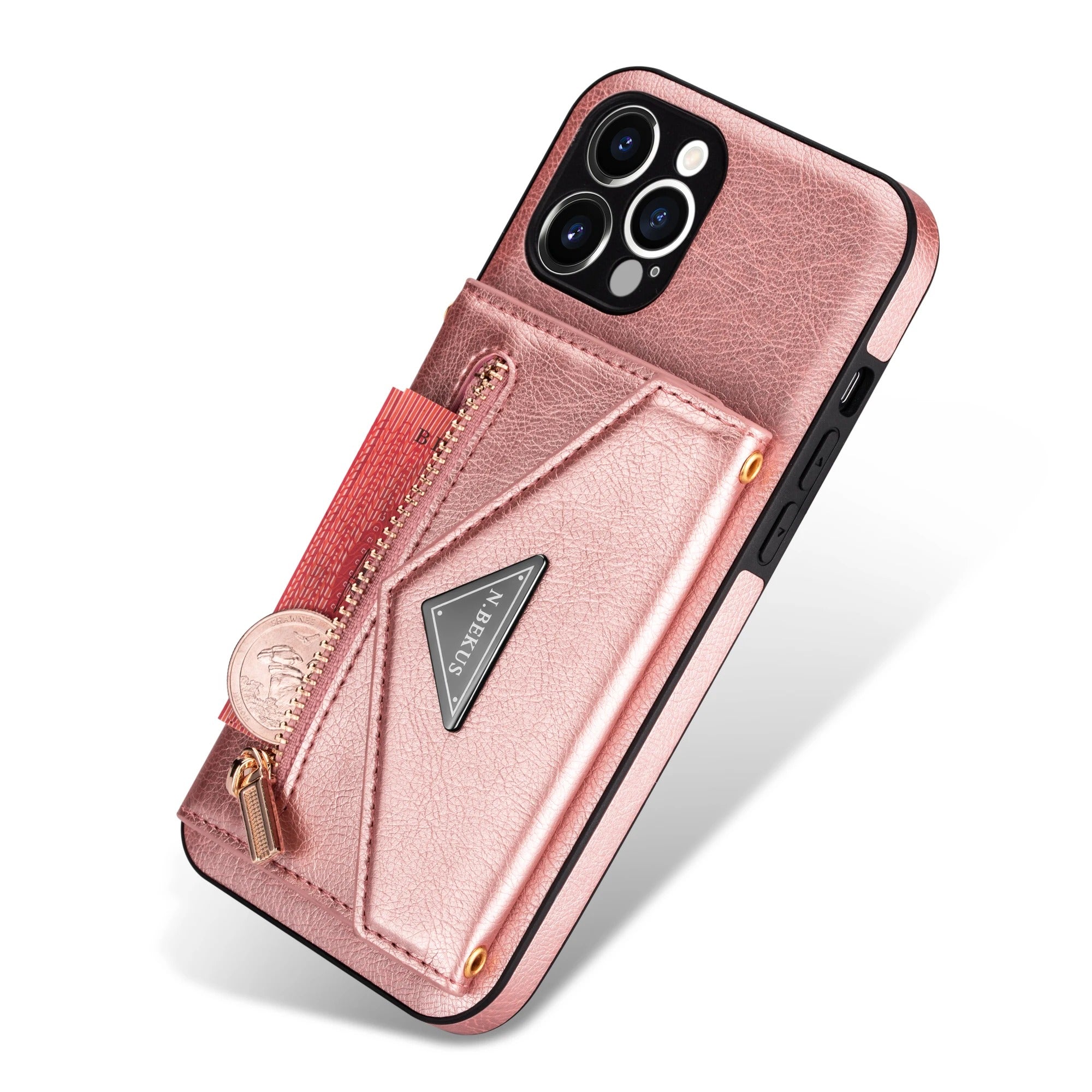 Luxury iPhone Case — PU Leather Crossbody Wallet Cover with Zipper Pocket, Card Holder, Long Lanyard Strap and Shockproof Protective Design