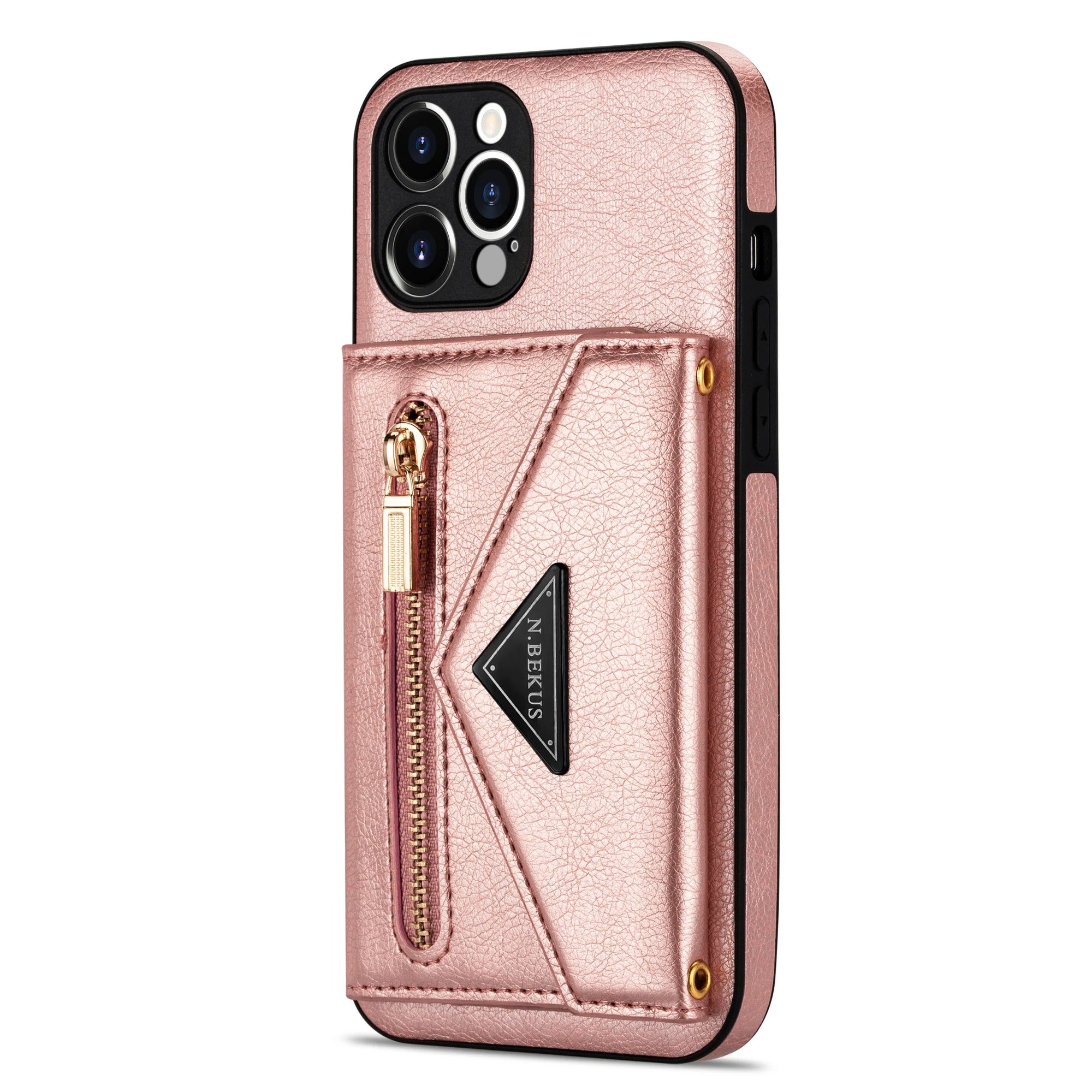 Luxury iPhone Case — PU Leather Crossbody Wallet Cover with Zipper Pocket, Card Holder, Long Lanyard Strap and Shockproof Protective Design