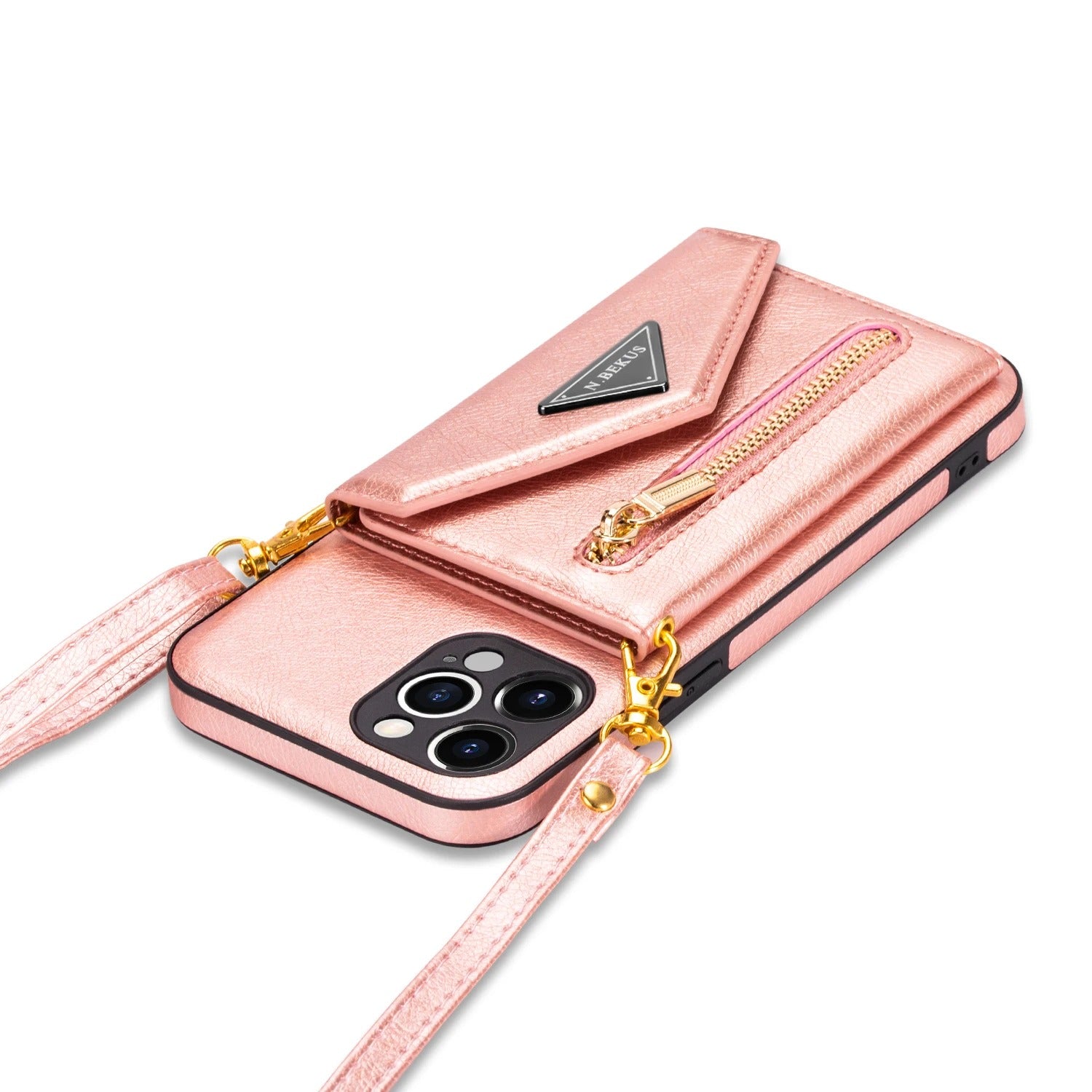 Luxury iPhone Case — PU Leather Crossbody Wallet Cover with Zipper Pocket, Card Holder, Long Lanyard Strap and Shockproof Protective Design
