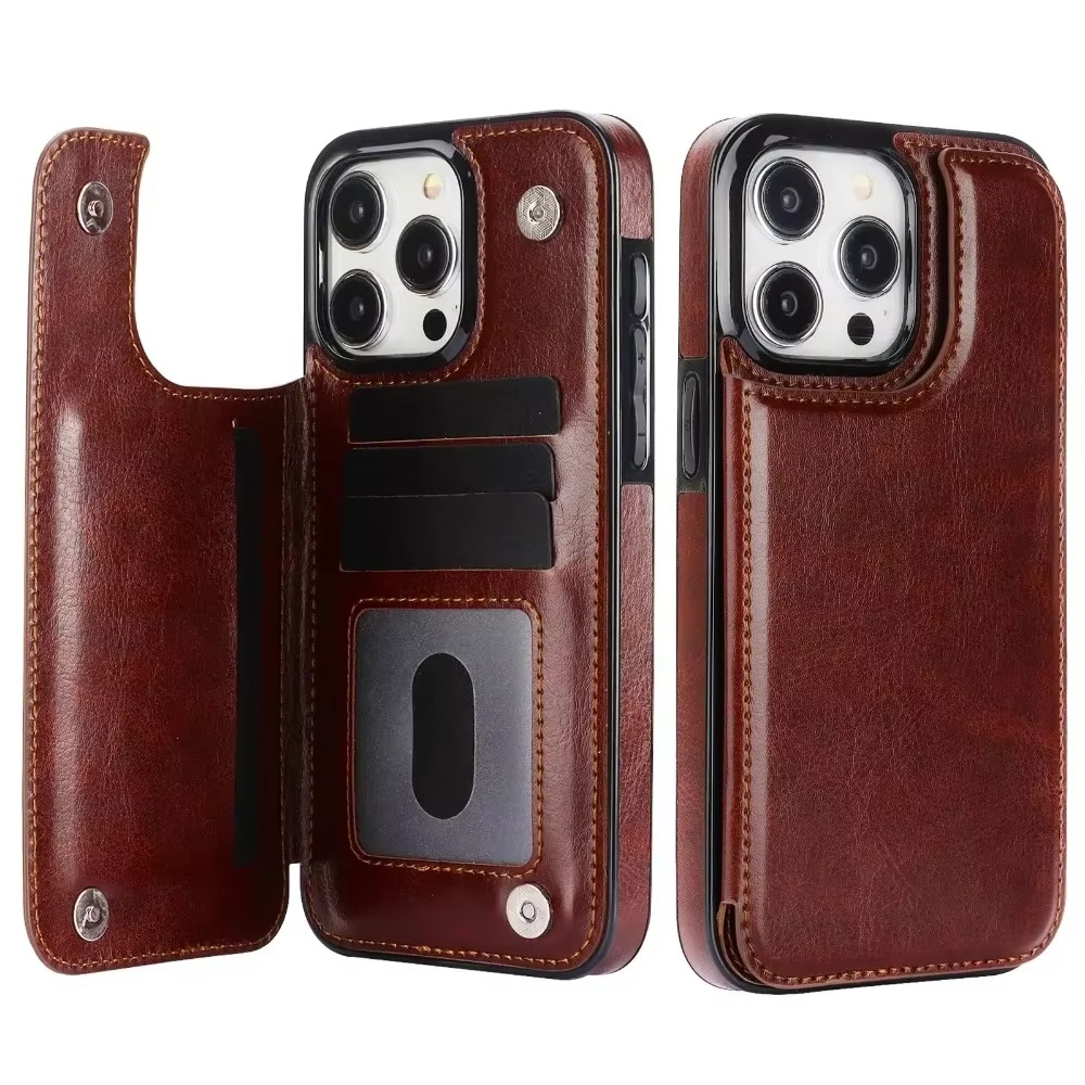 Luxury iPhone Case — PU Leather Flip Wallet Cover with Card Slots, Kickstand Holder, Full-Protection Design and Anti-Fingerprint Finish