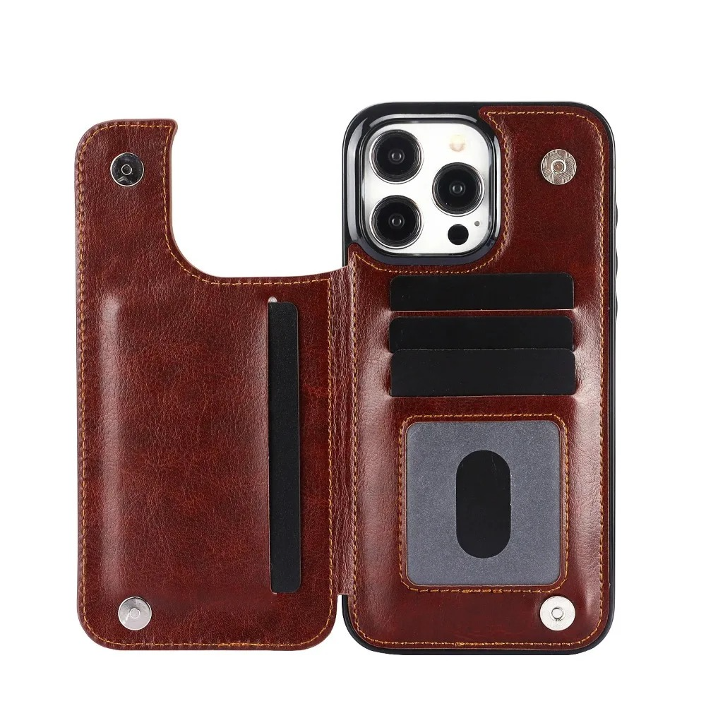 Luxury iPhone Case — PU Leather Flip Wallet Cover with Card Slots, Kickstand Holder, Full-Protection Design and Anti-Fingerprint Finish
