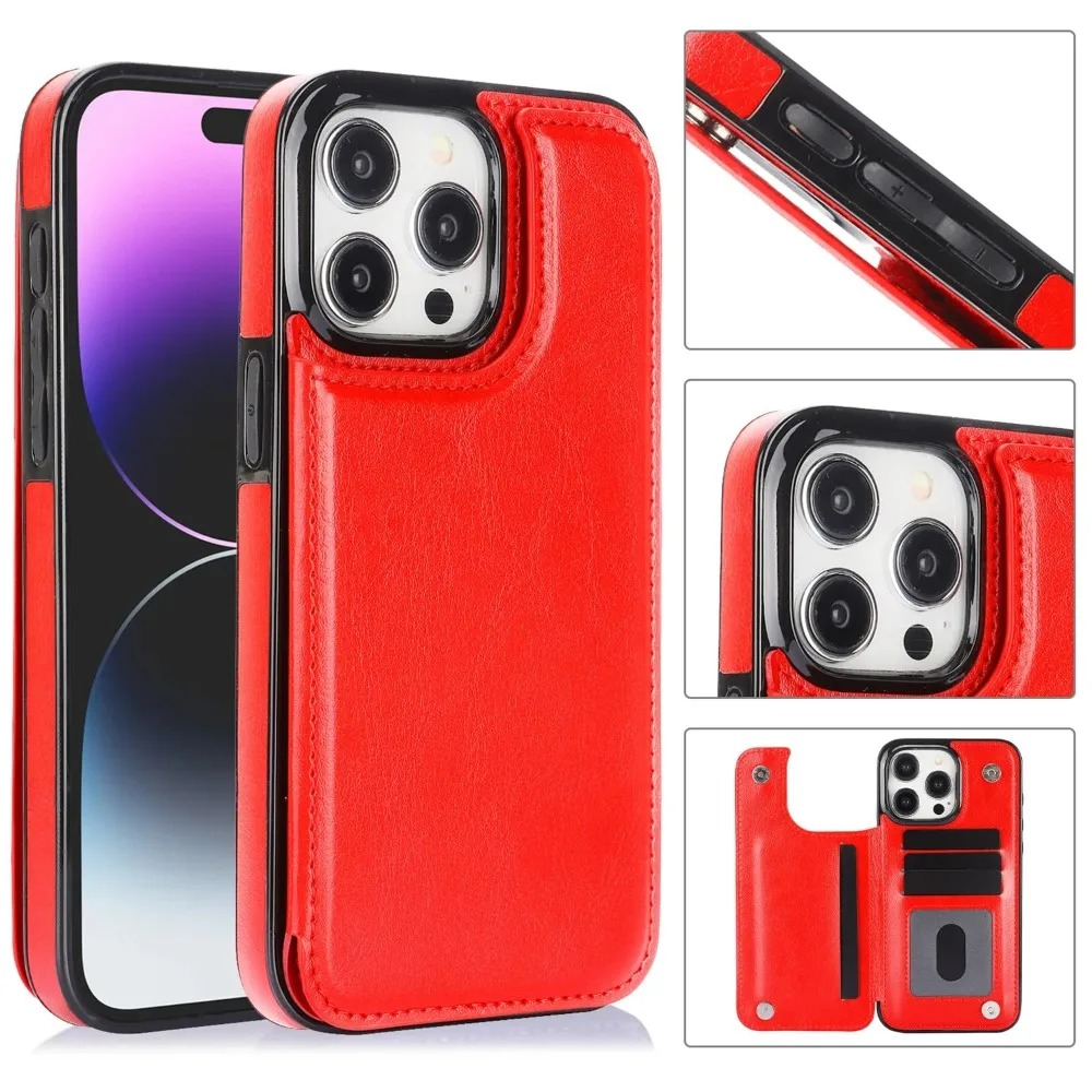 Luxury iPhone Case — PU Leather Flip Wallet Cover with Card Slots, Kickstand Holder, Full-Protection Design and Anti-Fingerprint Finish