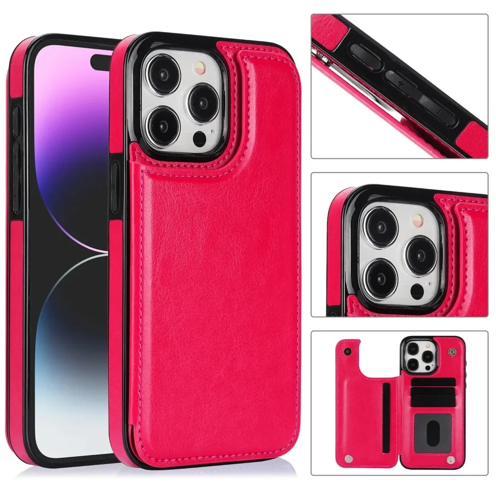 Luxury iPhone Case — PU Leather Flip Wallet Cover with Card Slots, Kickstand Holder, Full-Protection Design and Anti-Fingerprint Finish