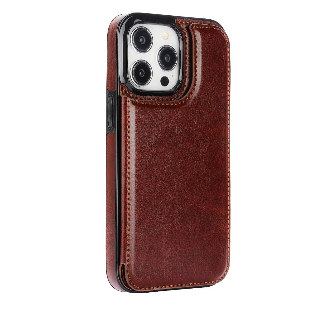 Luxury iPhone Case — PU Leather Flip Wallet Cover with Card Slots, Kickstand Holder, Full-Protection Design and Anti-Fingerprint Finish