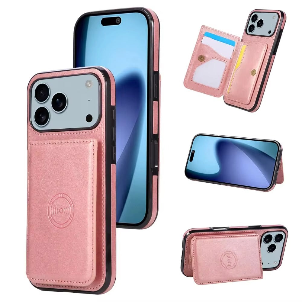 Luxury iPhone Case — PU Leather Flip Wallet with Card Holder, Shockproof Magnetic Car-Mount Ready Design, Full Access Protective Cover
