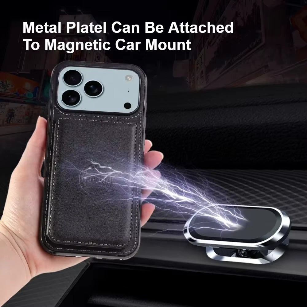 Luxury iPhone Case — PU Leather Flip Wallet with Card Holder, Shockproof Magnetic Car-Mount Ready Design, Full Access Protective Cover