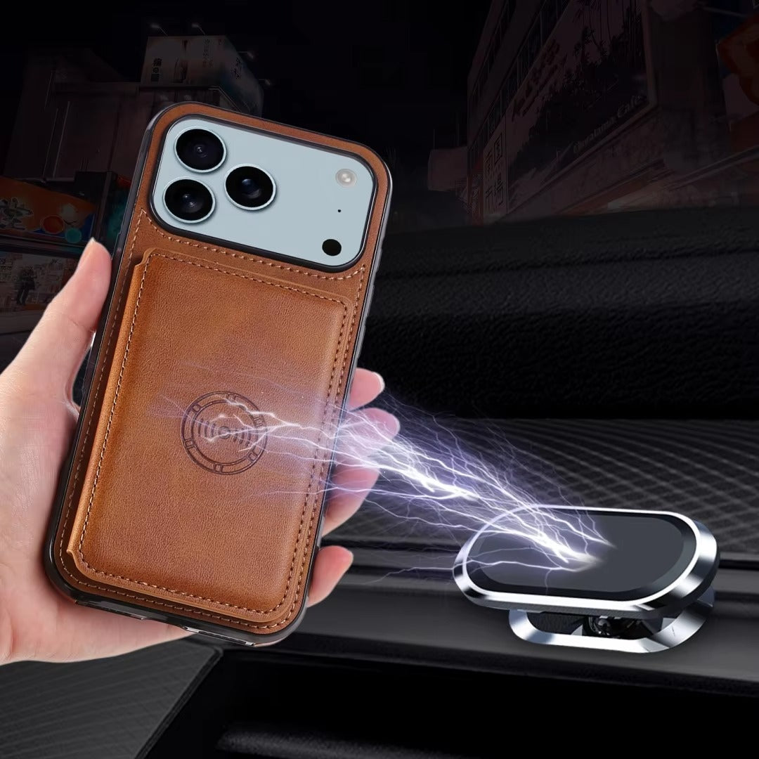 Luxury iPhone Case — PU Leather Flip Wallet with Card Holder, Shockproof Magnetic Car-Mount Ready Design, Full Access Protective Cover