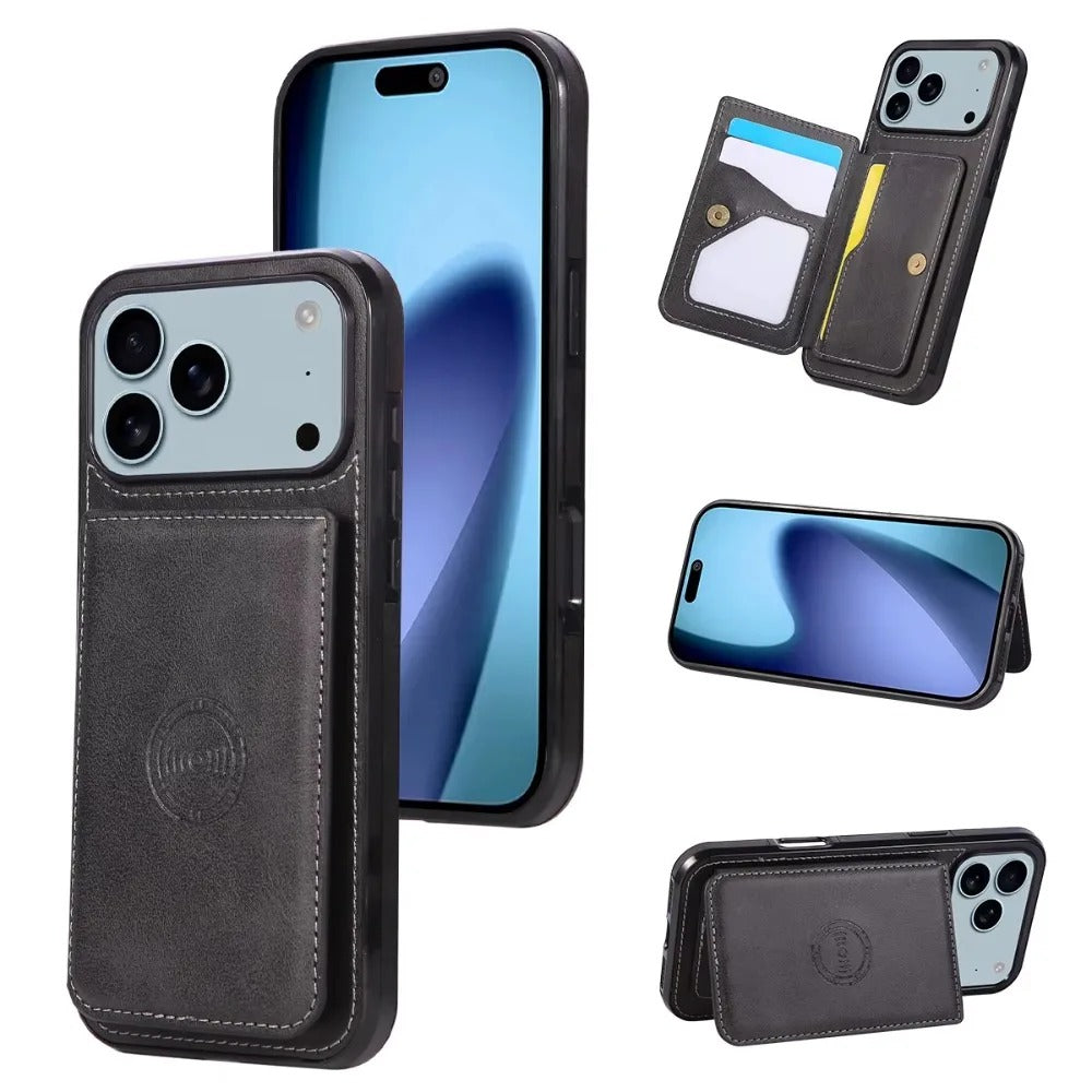 Luxury iPhone Case — PU Leather Flip Wallet with Card Holder, Shockproof Magnetic Car-Mount Ready Design, Full Access Protective Cover