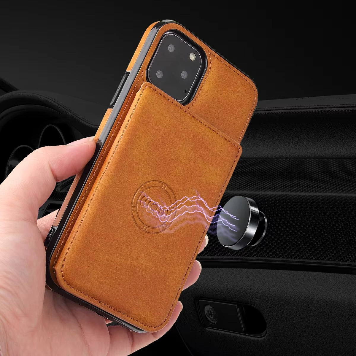 Luxury iPhone Case — PU Leather Flip Wallet with Card Holder, Shockproof Magnetic Car-Mount Ready Design, Full Access Protective Cover