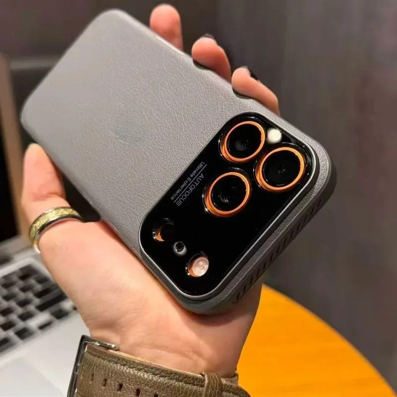 Luxury iPhone Case — Plain Leather Magnetic Cover with Heat-Dissipation Side Vents, Anti-Fingerprint Anti-Scratch Finish & Slim Half-Wrapped Design