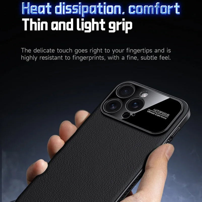 Luxury iPhone Case — Plain Leather Magnetic Cover with Heat-Dissipation Side Vents, Anti-Fingerprint Anti-Scratch Finish & Slim Half-Wrapped Design
