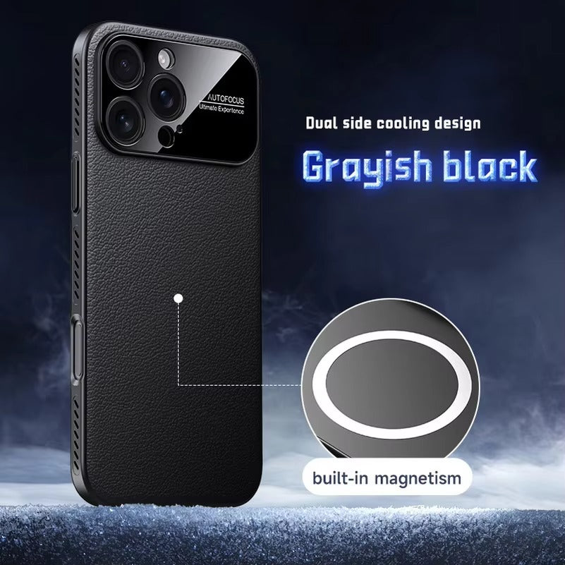 Luxury iPhone Case — Plain Leather Magnetic Cover with Heat-Dissipation Side Vents, Anti-Fingerprint Anti-Scratch Finish & Slim Half-Wrapped Design