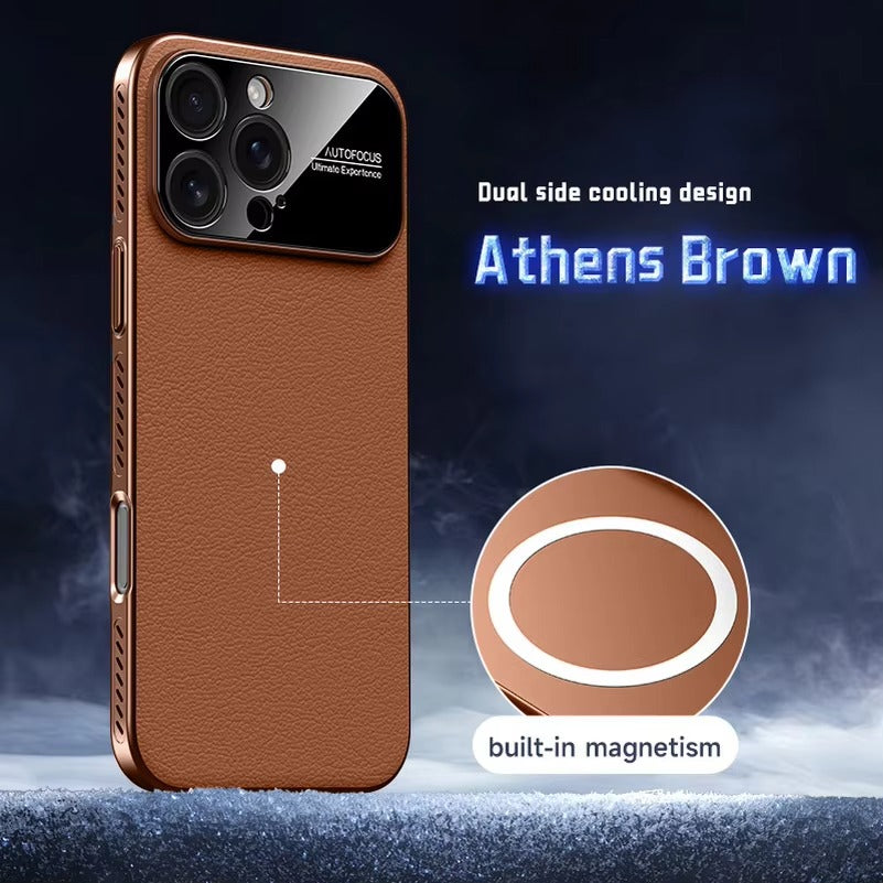 Luxury iPhone Case — Plain Leather Magnetic Cover with Heat-Dissipation Side Vents, Anti-Fingerprint Anti-Scratch Finish & Slim Half-Wrapped Design
