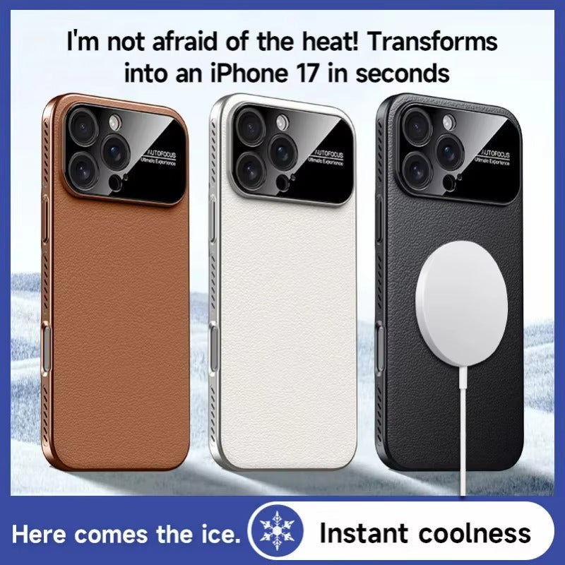 Luxury iPhone Case — Plain Leather Magnetic Cover with Heat-Dissipation Side Vents, Anti-Fingerprint Anti-Scratch Finish & Slim Half-Wrapped Design