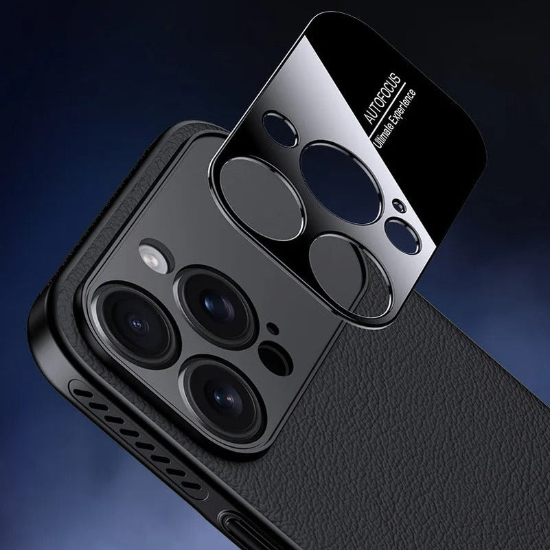 Luxury iPhone Case — Plain Leather Magnetic Cover with Heat-Dissipation Side Vents, Anti-Fingerprint Anti-Scratch Finish & Slim Half-Wrapped Design