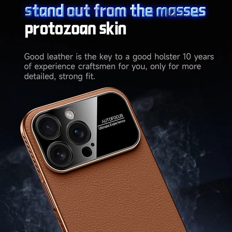 Luxury iPhone Case — Plain Leather Magnetic Cover with Heat-Dissipation Side Vents, Anti-Fingerprint Anti-Scratch Finish & Slim Half-Wrapped Design