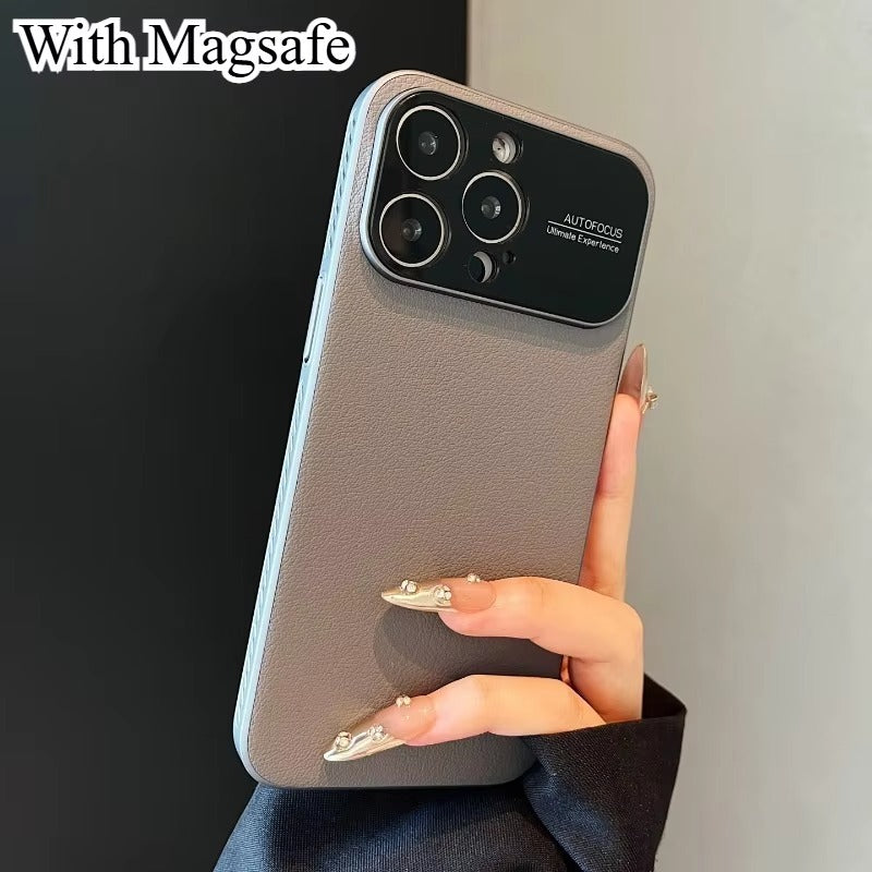Luxury iPhone Case — Plain Leather Magnetic Cover with Heat-Dissipation Side Vents, Anti-Fingerprint Anti-Scratch Finish & Slim Half-Wrapped Design