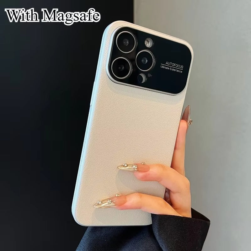 Luxury iPhone Case — Plain Leather Magnetic Cover with Heat-Dissipation Side Vents, Anti-Fingerprint Anti-Scratch Finish & Slim Half-Wrapped Design