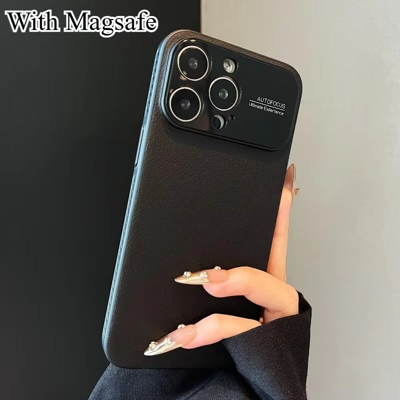 Luxury iPhone Case — Plain Leather Magnetic Cover with Heat-Dissipation Side Vents, Anti-Fingerprint Anti-Scratch Finish & Slim Half-Wrapped Design