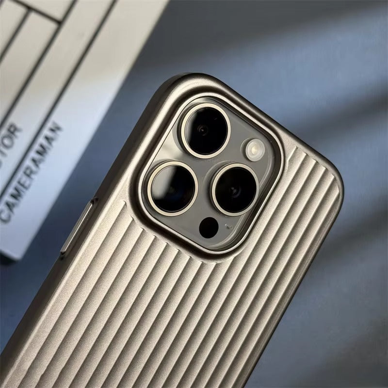Luxury iPhone Case — Plating 3D Luggage-Stripe MagSafe Cover with Shockproof Matte Design and Wireless-Charging Safe Protection