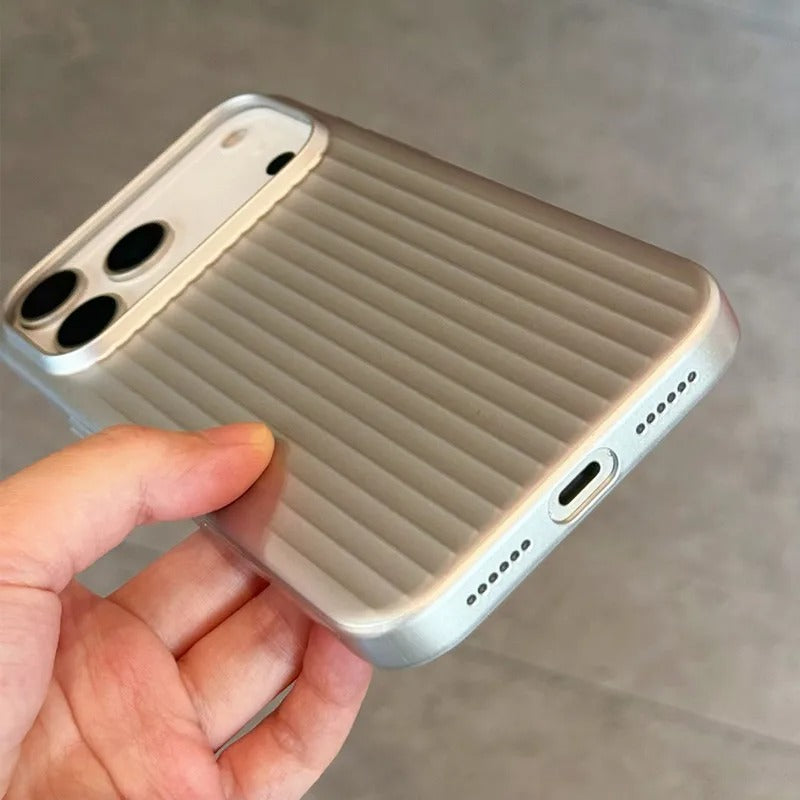 Luxury iPhone Case — Plating 3D Luggage-Stripe MagSafe Cover with Shockproof Matte Design and Wireless-Charging Safe Protection