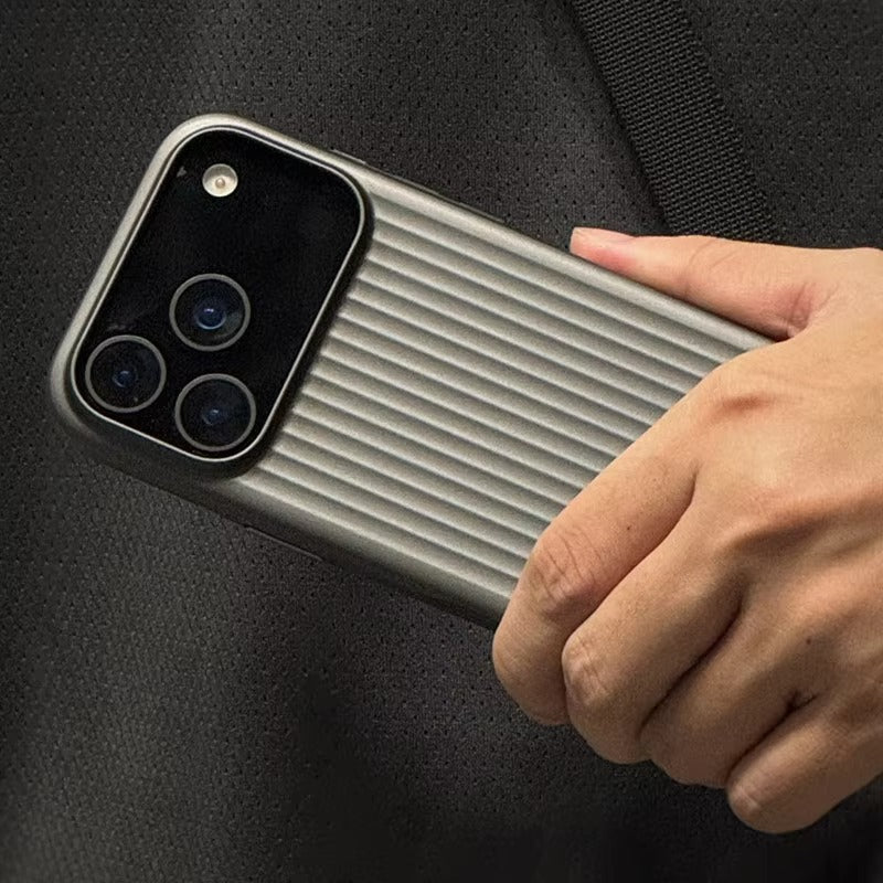 Luxury iPhone Case — Plating 3D Luggage-Stripe MagSafe Cover with Shockproof Matte Design and Wireless-Charging Safe Protection