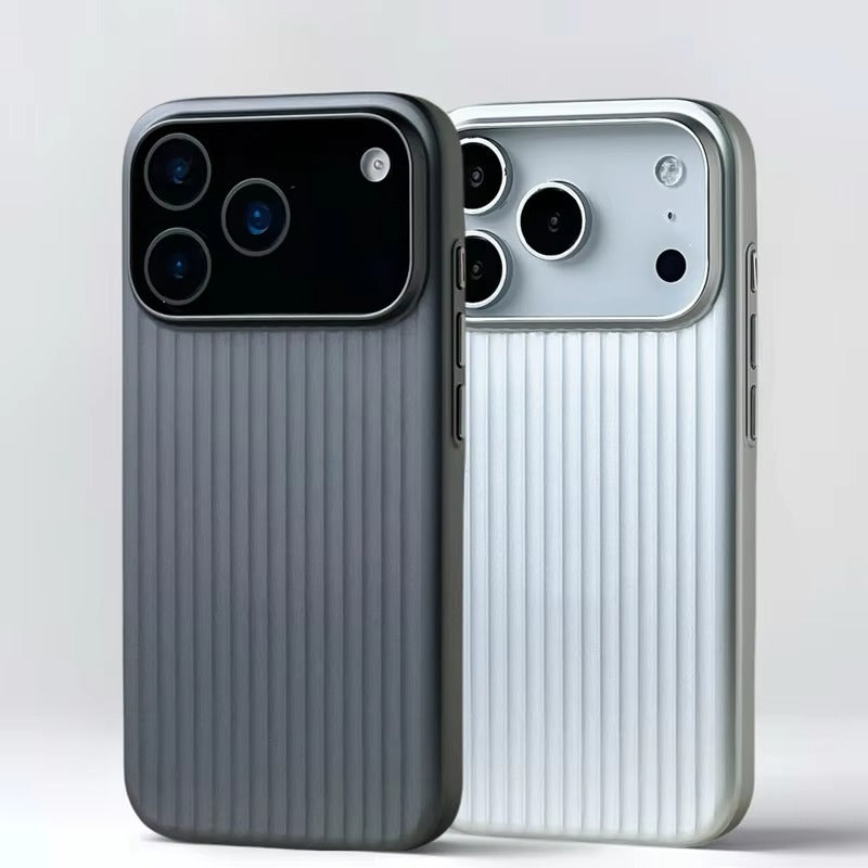 Luxury iPhone Case — Plating 3D Luggage-Stripe MagSafe Cover with Shockproof Matte Design and Wireless-Charging Safe Protection